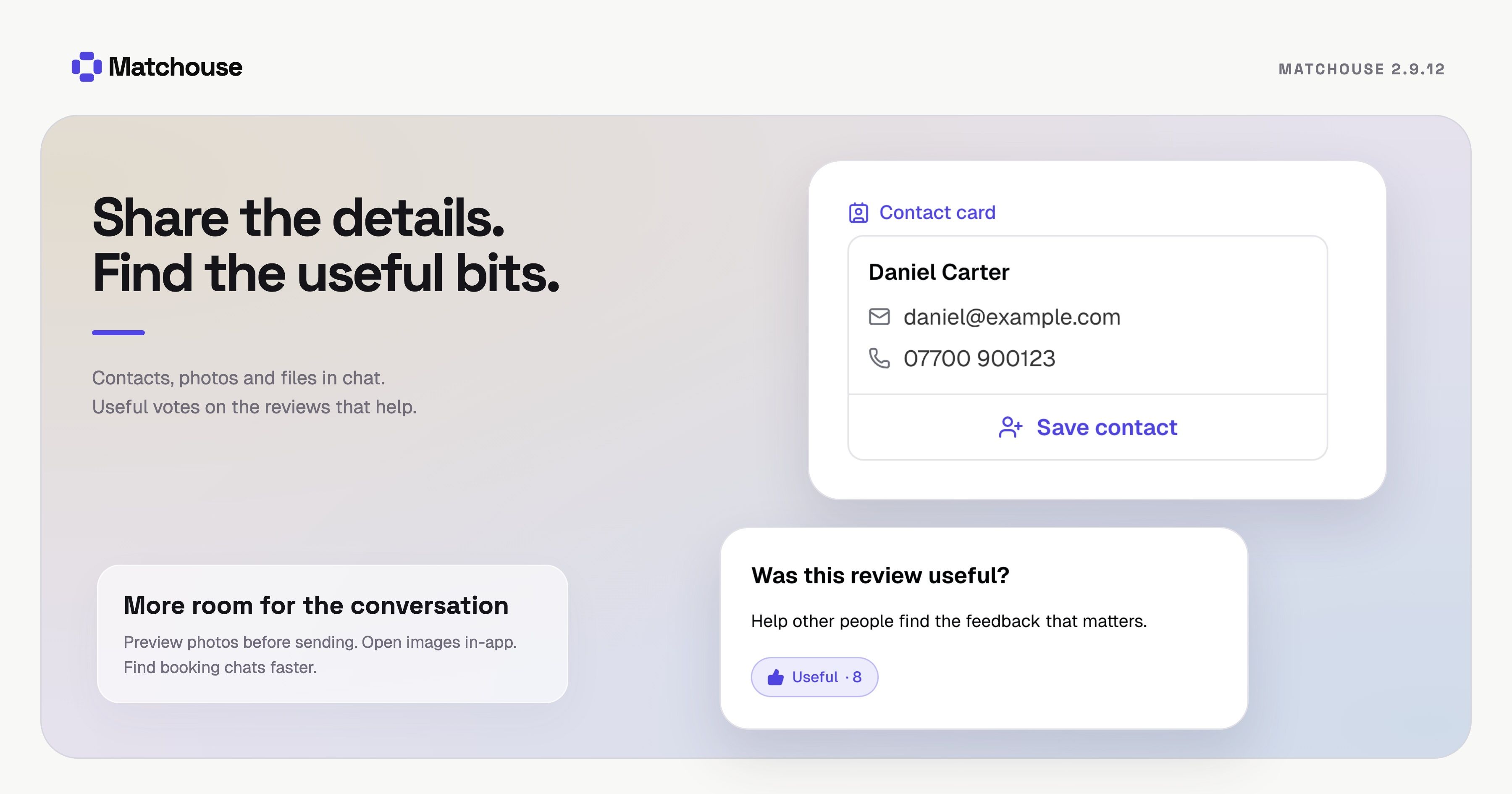 Matchouse 2.9.12 — Contact sharing and Useful review votes